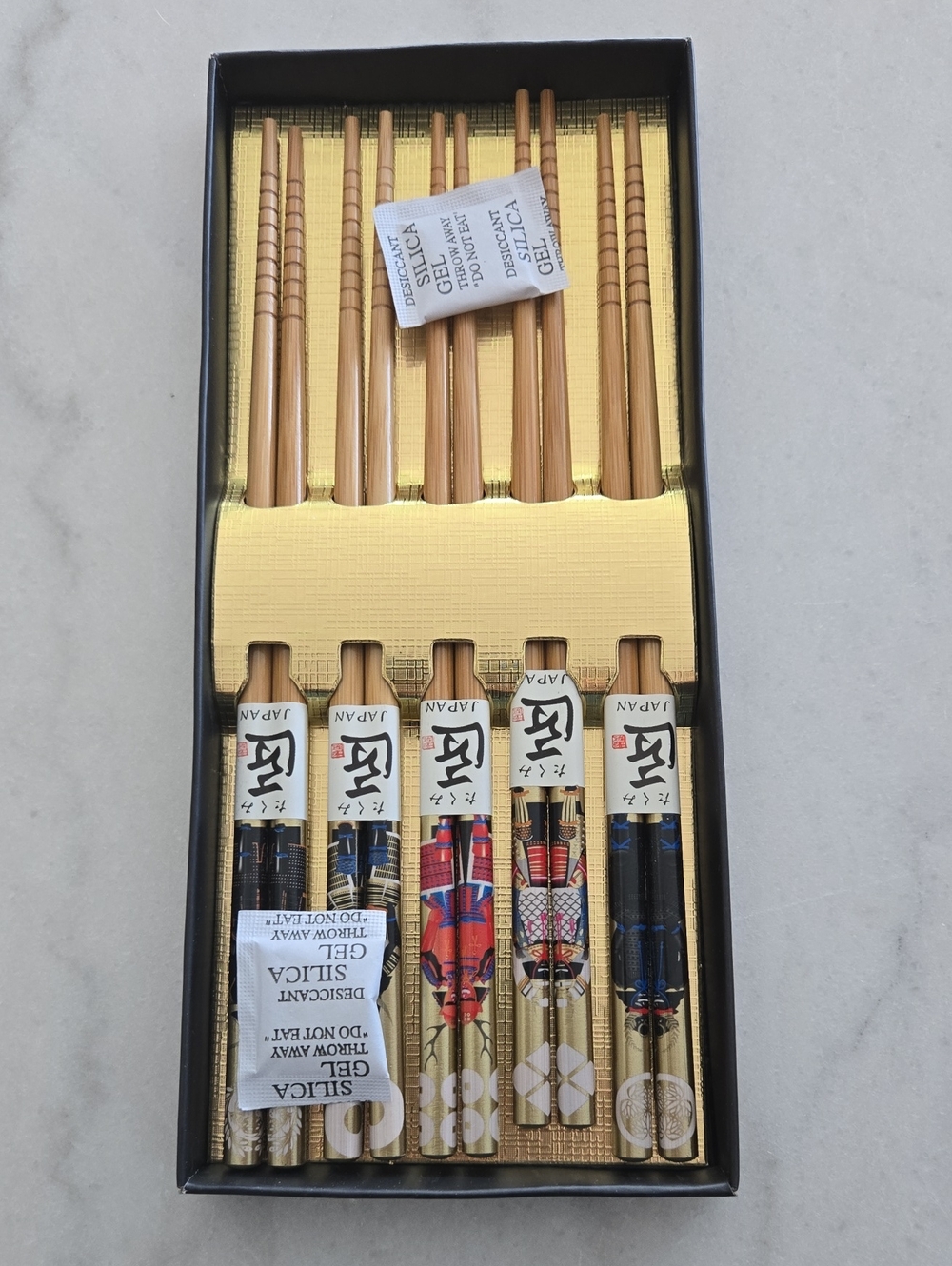 Japanese Decorative Bamboo Samourai Chopstick Set - Natural Brown (5 Pairs)